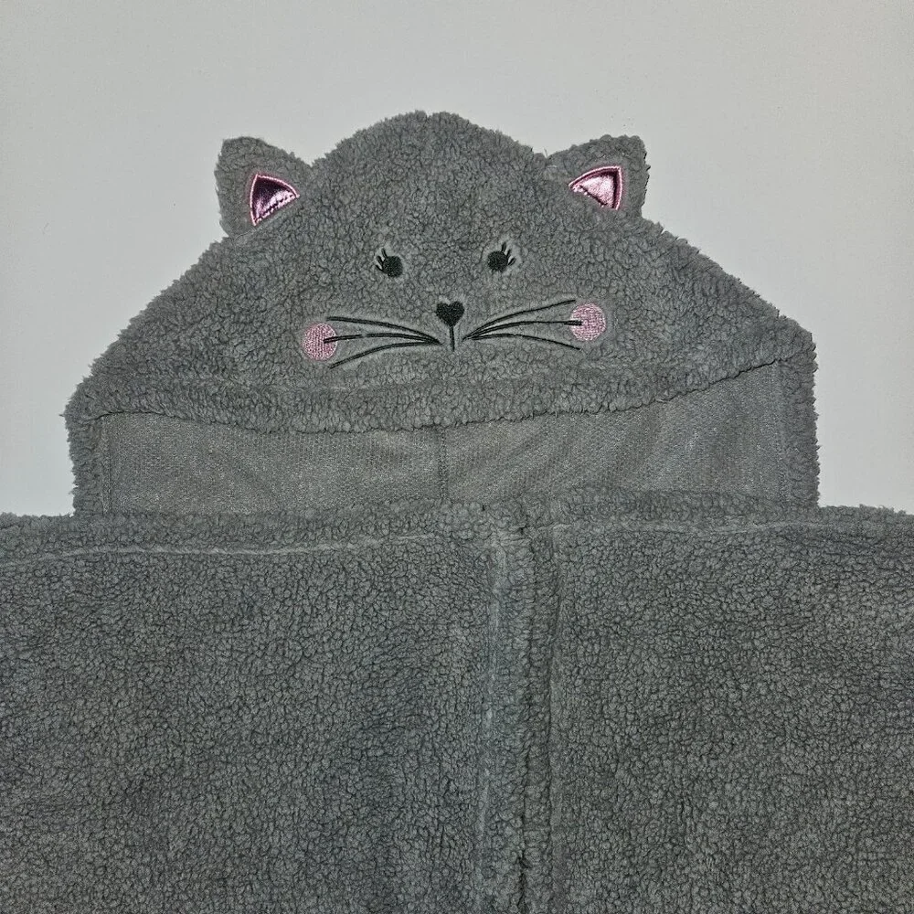 Silver One Gray Kitty Cat Hooded Blanket Soft Sherpa 39x53 Youth Boy Girl